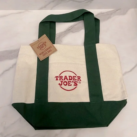Trader Joes Mini Pastel Canvas Tote Bag Lavender NEW! Trader